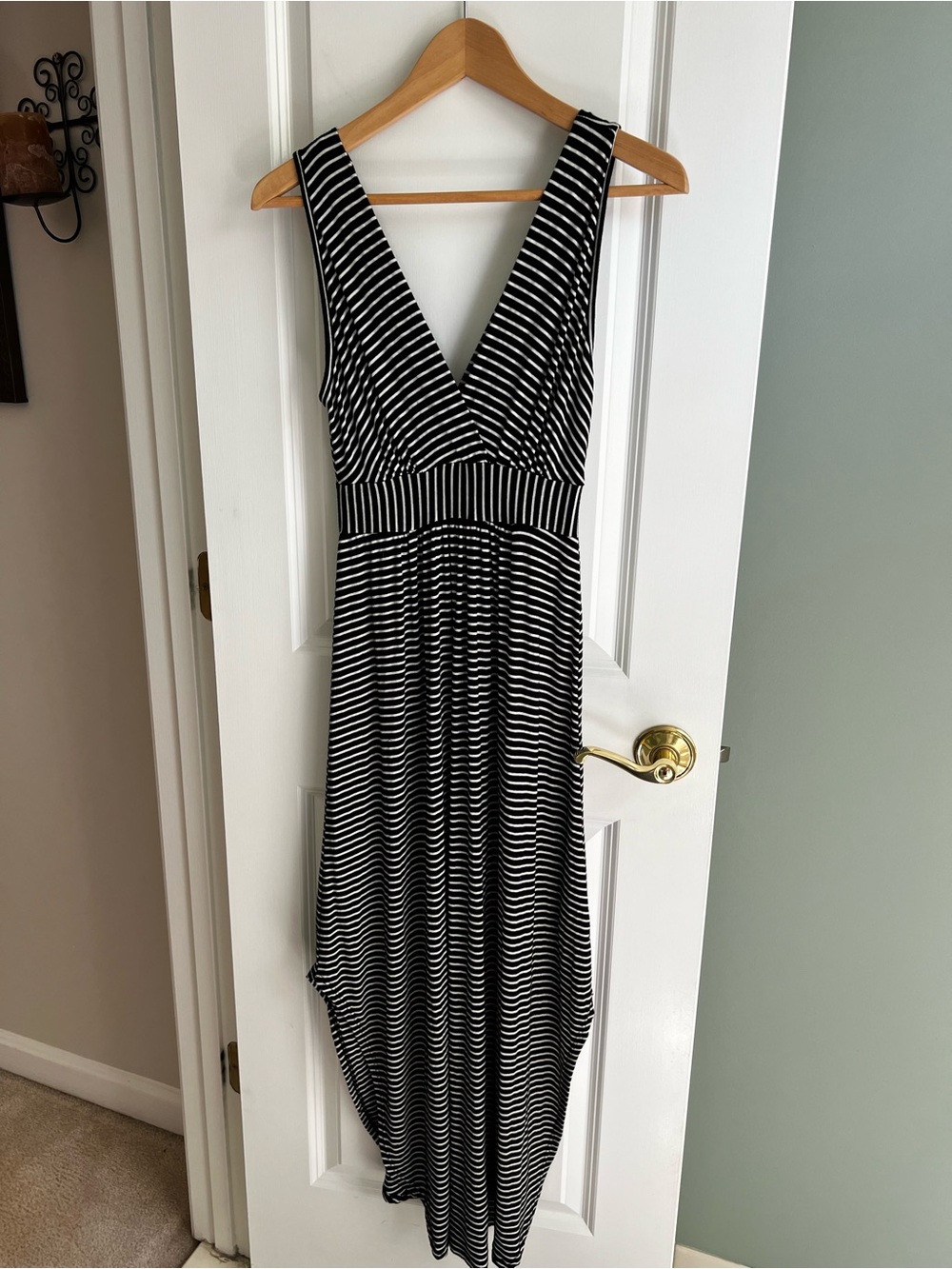 Rolla Coster Black & White Striped V-Neck Maxi Dress